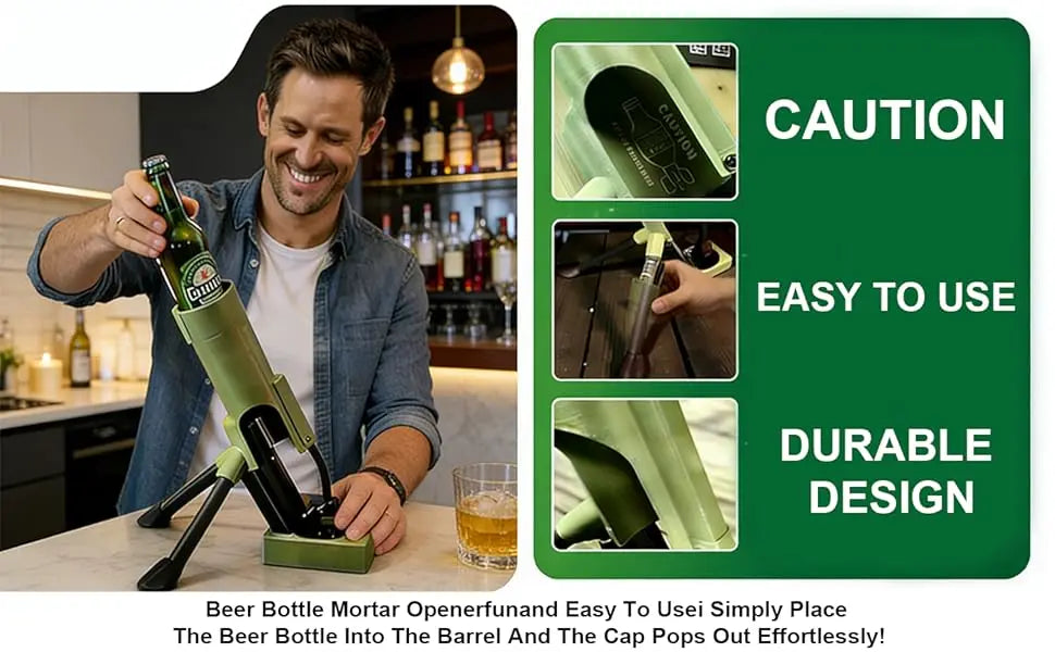 Beer Bottle Mortar Bottle Opener, 33/51mm Mortar Beer Bottle Opener Heavy-Duty Tactical Cap Launcher Hands-Free Push Down Opener