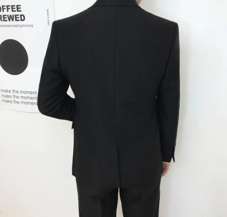 Men Slim Fit Business Casual Suit Set Long Sleeve Blazer Student Youth Formal Two Piece Outfit