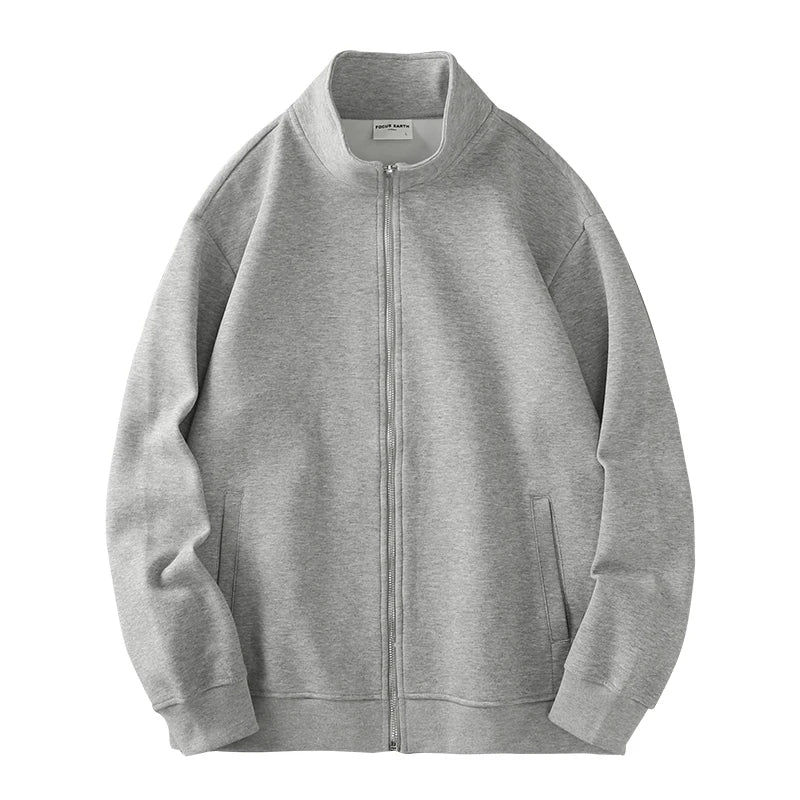 DUKEEN PIQUE Fabric Men's Casual Sweatshirts Spring and Autumn Solid Color Stand Collar Zipper Cardigan Coat Men's Clothing