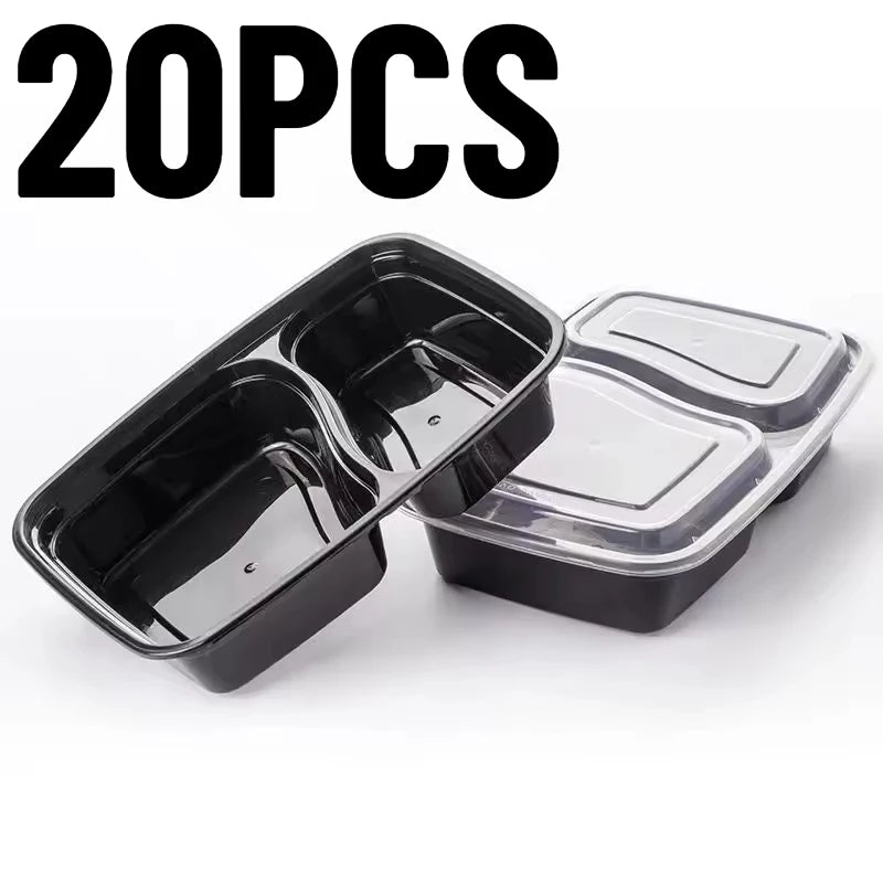 10/20PCS Disposable Plastic Two Compartment Lunch Box With Lid Fast Food Box Portable Lunch Container Suitable Dinner Party
