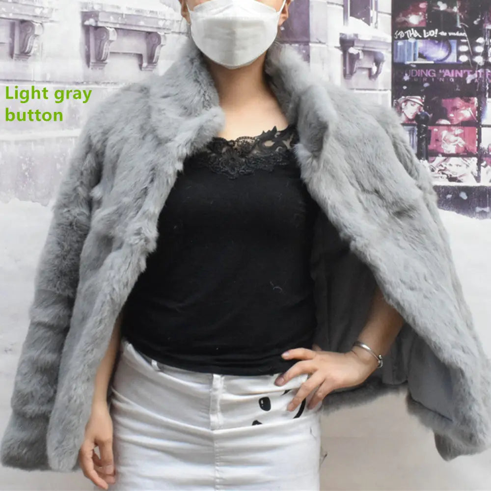 Natural Rabbit Fur Coat Women Winter Jacket Real Leather And Fur Bolero Women's Clothing Female Outerwears With 2025 Black Cold