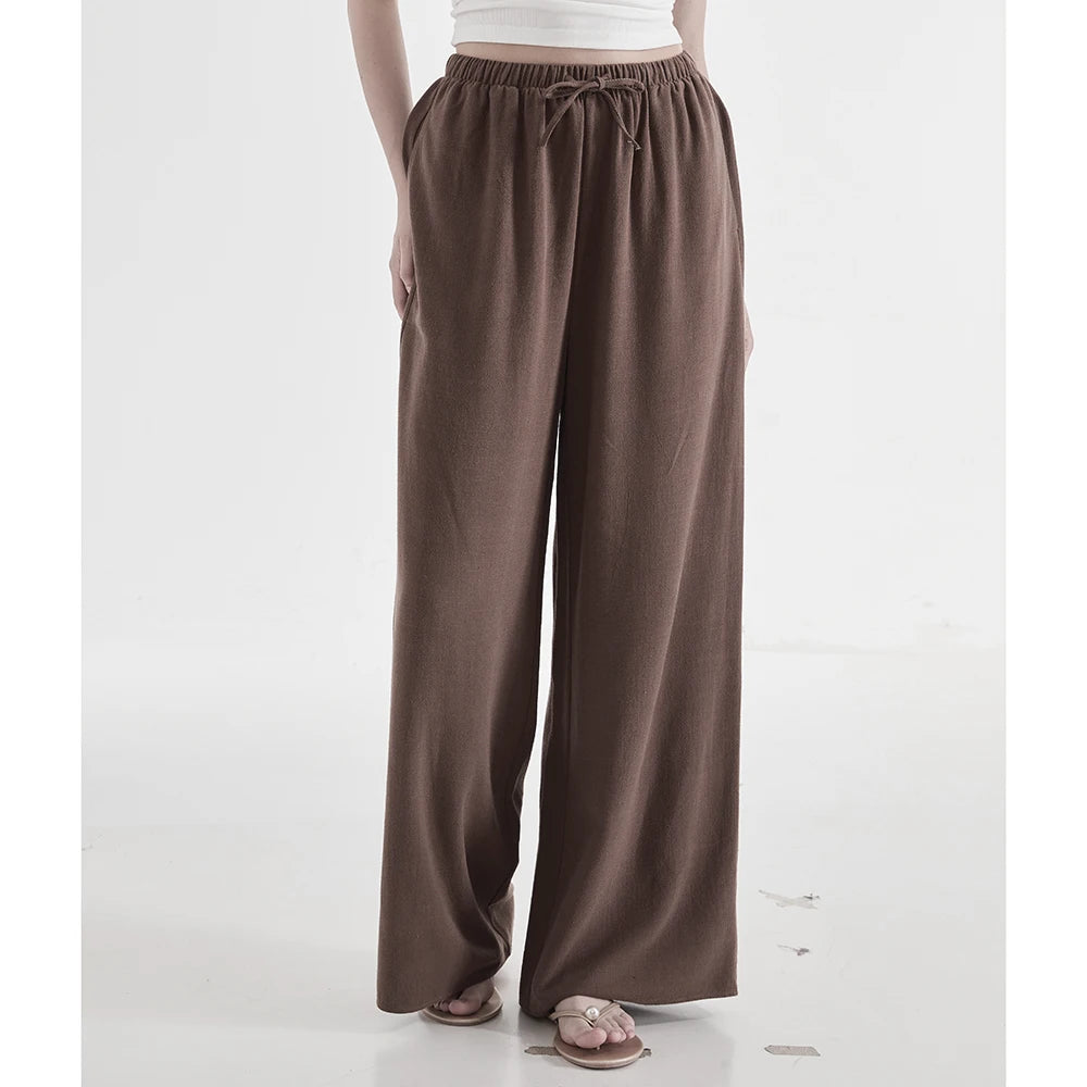Loose Wide Leg Casual Pants Women's  Korean Linen Office Lady Household Trousers Drawstring Straight Leg Long Pants Femme