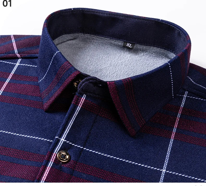 New In Tops Men's Thicken Flannel Fur Lined Shirts Autumn Winter Plus Sized Warm Long Sleeved Plaid Business Casual Slim Clothes