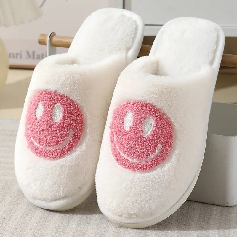 Fuzzy Smile Face Women man Slipper Kawaii Cartoon Plush Contton Indoor Funny Cute Winter Warm Floor house Home Non slip Shoes