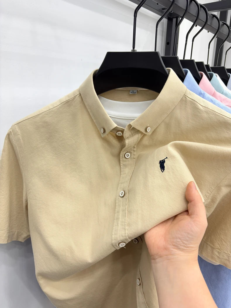 100% cotton short sleeve shirt summer classic solid color luxury brand Paul embroidery fashion business golf casual men's wear