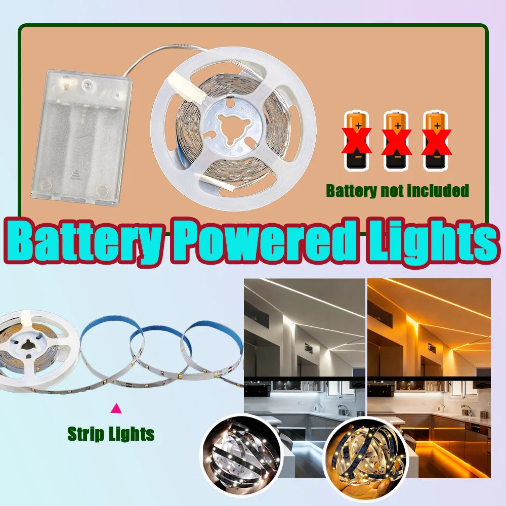 5V USB LED Strip Lights with Battery Box 1m‑10m High Brightness for Bedroom Kitchen Stairs Party