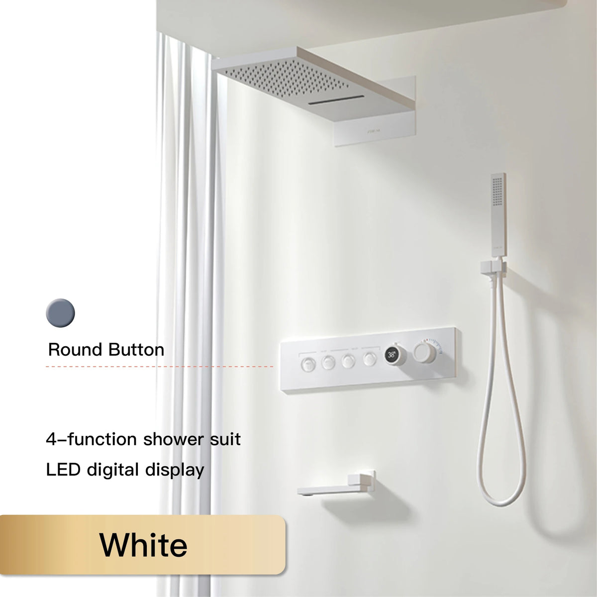 Luxury Black Brass Shower System, Wall Mounted Led Digital Display, Cold Hot Dual Control, Four Function Ceiling Shower Tap