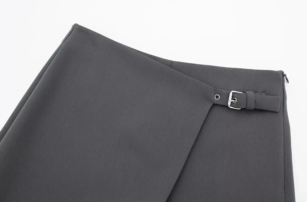 Lazvm-Asymmetric Shorts Skirts with Tab for Women, High Waist, Side Zipper, Female Skort, Fashion