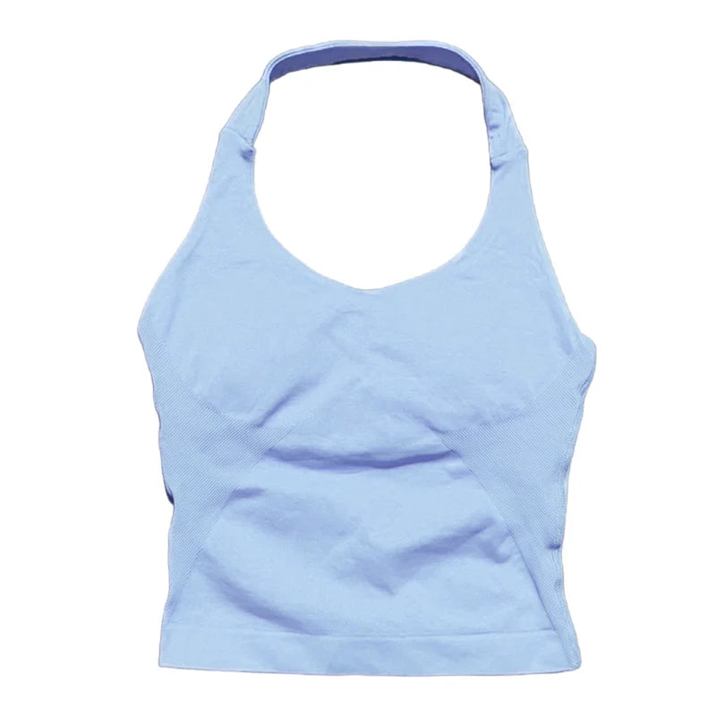 HISTELLO Sports Halter Top Seamless Women Sexy Yoga Clothing Backless Gym Tank Tops Push Up Workout Vest Running Fitness Bra Top