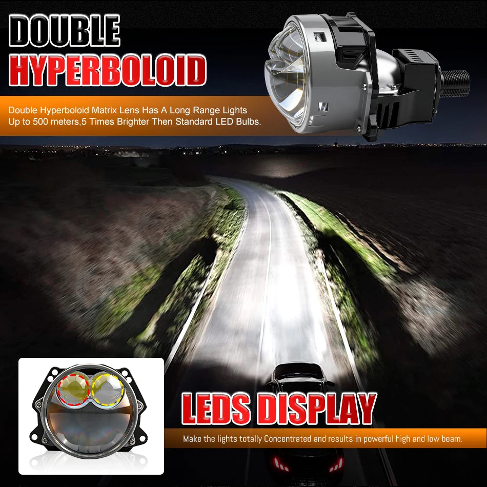 3 Inch 100W 6000K Bi-LED Projector Lenses Dual Hyperboloid Lens For Hella 3R H4 H7 9005/9006 Car Upgrade Retrofit Kits Turbo Fan