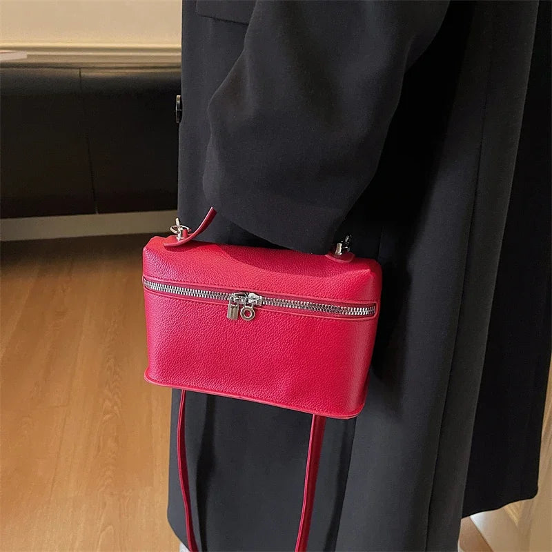 Minimalist Trend Solid Color Box Bag Litchi Pattern Portable Carrying Crossbody Bag Daily Commuting Versatile Square Bag