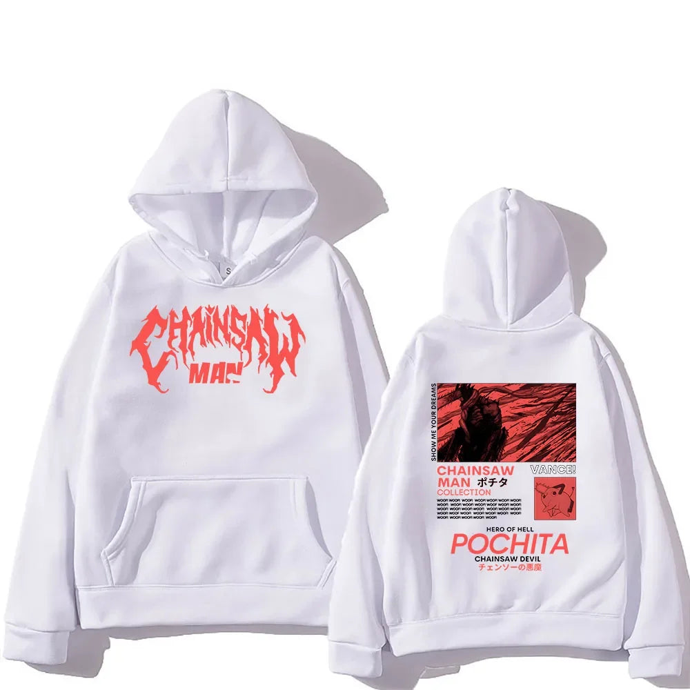 Men's popular chainsaw hooded sweatshirt printed hoodie long sleeved new top cartoon print Gothic streetwear 2024