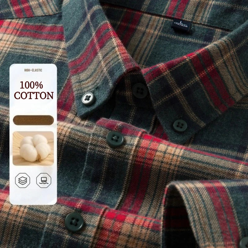 100% Cotton Flannel Shirt Long Sleeve, Plaid Winter Casual Shirt, Anti-Wrinkle Soft Brushed Fabric, Multi-Color Sizes M-4XL