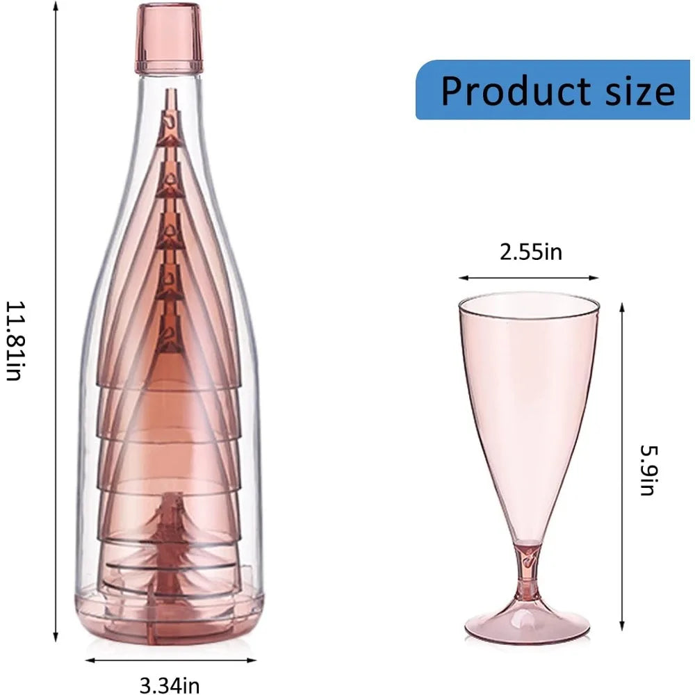 Foldable Plastic Champagne Wine Glasses Set Reusable Wine Glasses with Storage Bottle Suitable for Outdoor Camping Travel