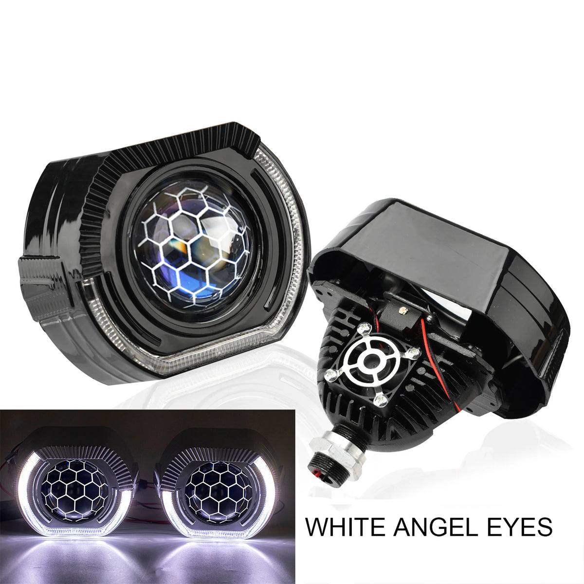 120W 2PCS 3.0 Inch Blue Honeycomb Bi LED Projector Lens Retrofit H1 H4 H7 H11 Universal Car Headlamp Retrofit Styling 6000K