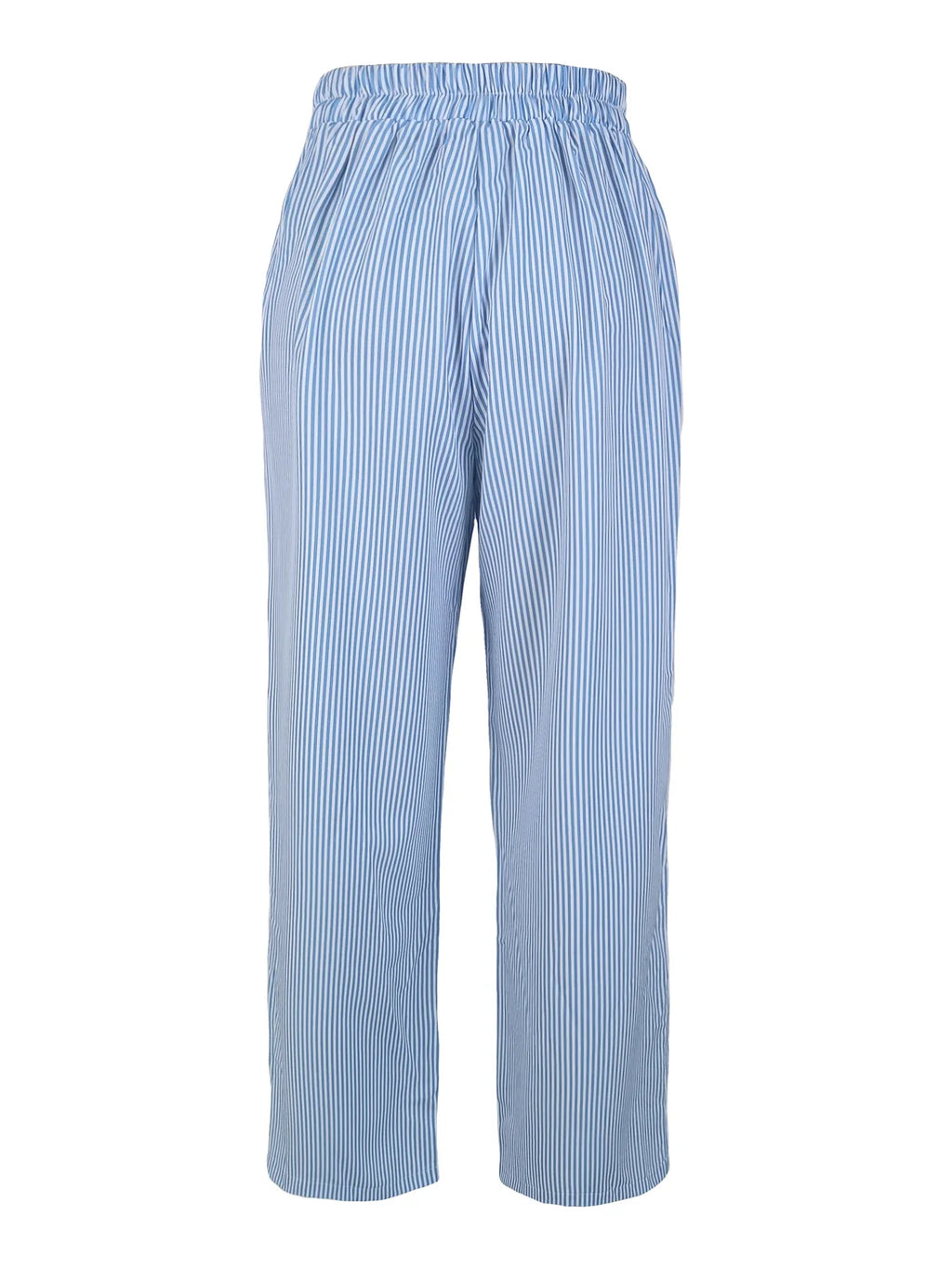 New Korean Style High Waist Drawstring Wide Leg Pants Women Vertical Striped Loose Casual Trousers Elastic Waist with Pockets
