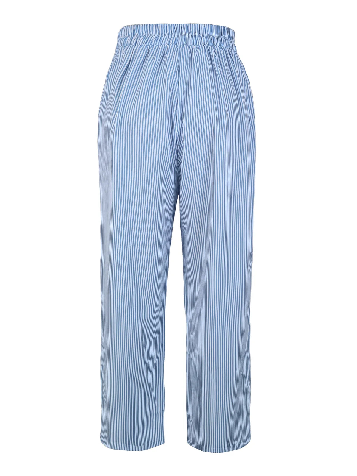 New Korean Style High Waist Drawstring Wide Leg Pants Women Vertical Striped Loose Casual Trousers Elastic Waist with Pockets