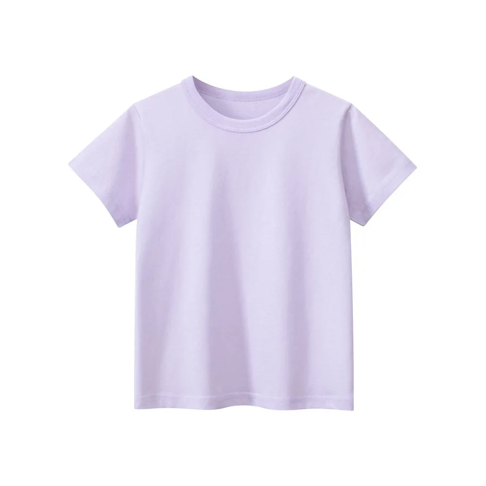 2026 Summer Girls Boys Solid T-Shirts Clothes 100% Pure Cotton Short Sleeve Yellow Red Green Kids UnderShirt Bottomming Clothing