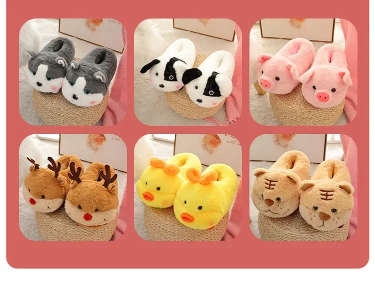 Cartoon Couples Home Slippers Men Women Winter Indoor Warmth Piglet Cotton Shoes Plush Floor Anti Slip Slippers Soft Bottom2024