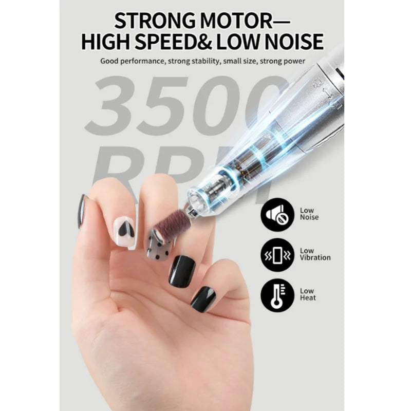 Electric Nail Drill Machine Professional Nail Drills For Gel Nail Polish Rechargeable Portable Nail File, Manicure Tool 35000RPM