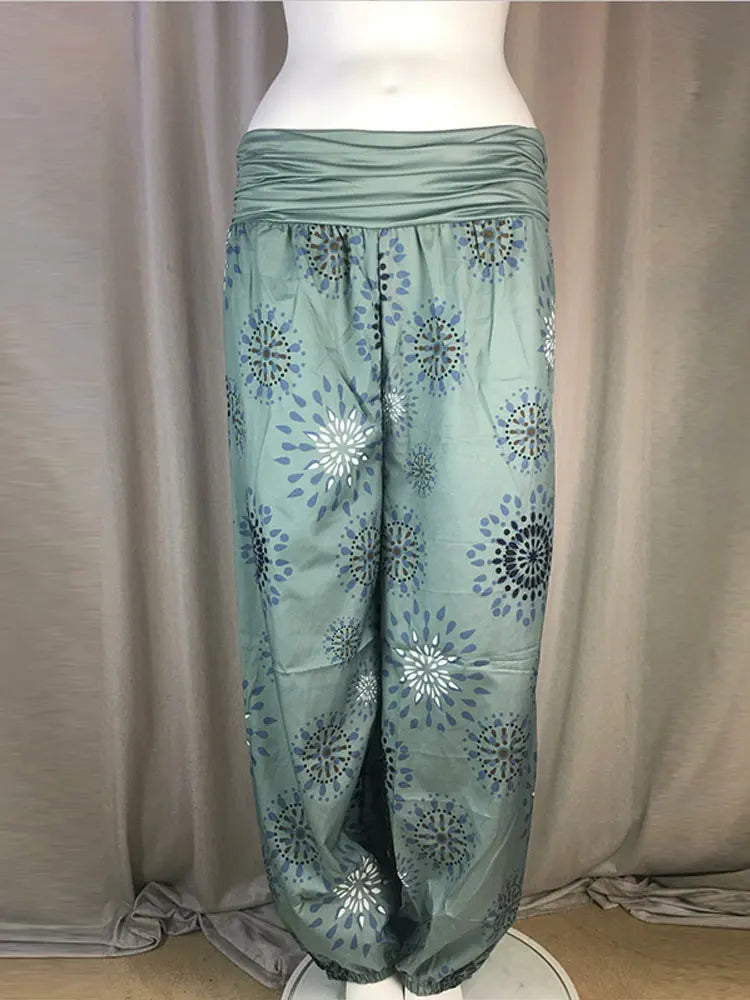 Women's Pants Floral Printed Patchwork Pleaded Harem Pants Bohemian Female High Waist Wide Leg Trousers Casual Ladies Streetwear
