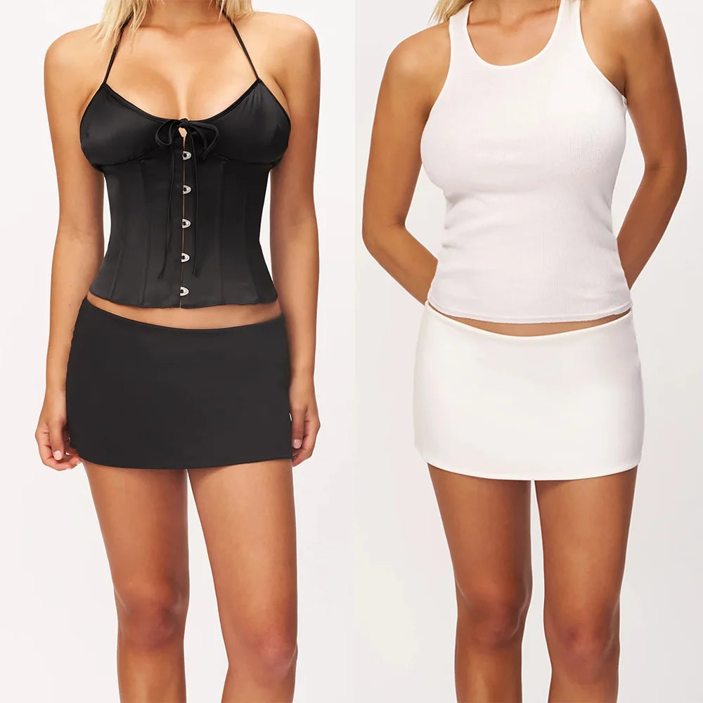 Low-Waist Ultra-Short Skirt Pants, Tight-Fitting Mini Skirt with Built-In Safety Shorts to Prevent Exposure