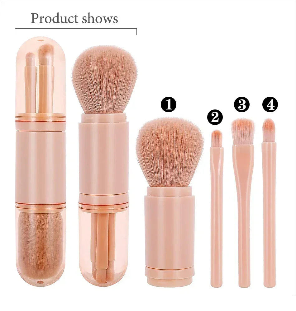4 In 1 Retractable Makeup Brushes Set Soft Bristles Kabuki Foundation Eye Makeup Brush Portable Travel Cosmetic Touch Up Brush K