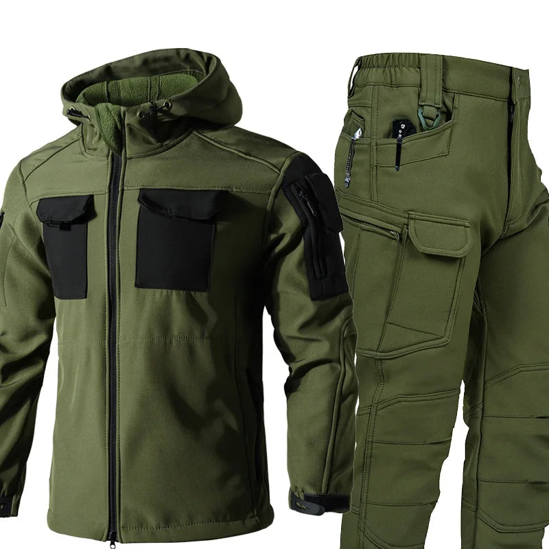 Beetle Invader Shark Skin Softshell Jacket Pants Set Camouflage Tactical Military Suit Waterproof Windproof Fleece Lined Outdoor