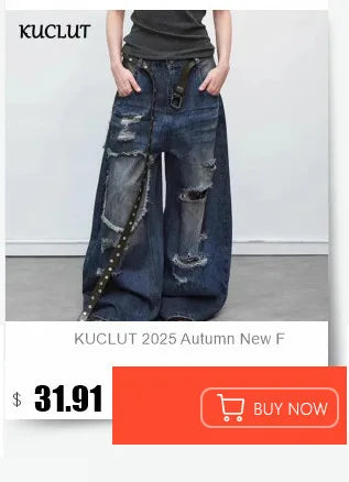 KUCLUT 2025 Autumn Winter Fashion Niche Design Print Contrast Color Loose Jeans For Women Straight Wide-leg Denim Pant 1A1517