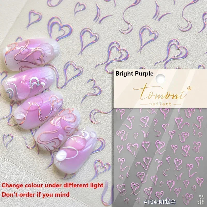 5D Gradient Love Gem Glitter Love Heart Colorful Cat's Eye Rhinestone Soft Self Adhesive Nail Art Stickers Shiny Manicure Decals