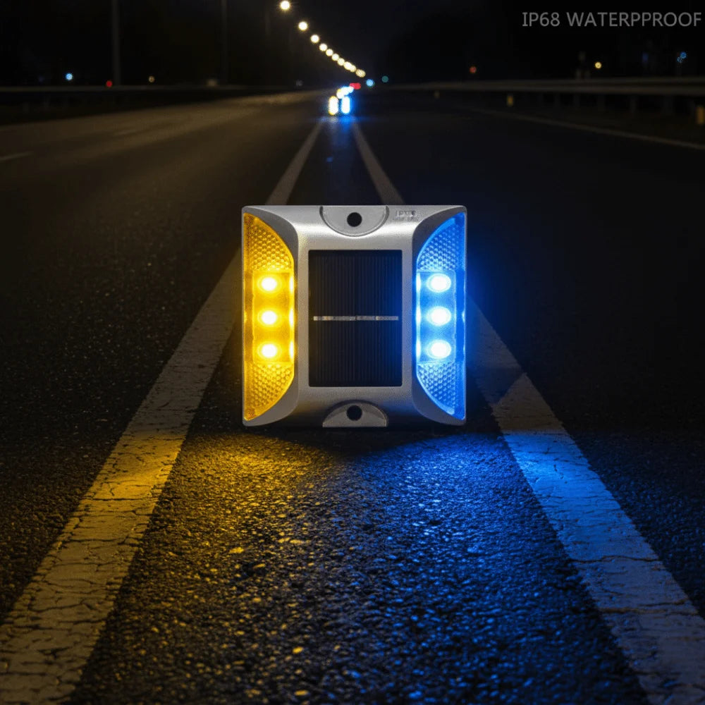 Solar Powered Solar Road Stud Light Outdoor Lighting Portable LED Ground Light Reflective Double Side Solar Energy Spike Lights