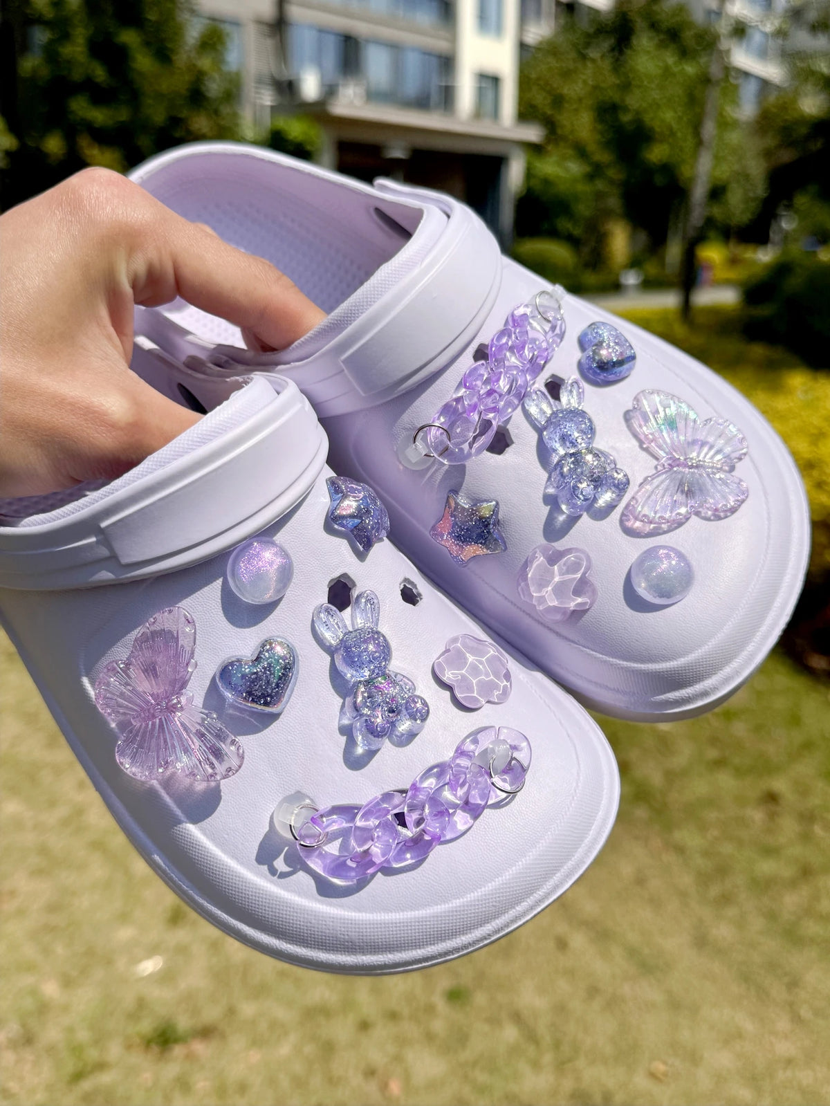 14 pieces (Purple Rabbit Love Star) Shoe Accessories - detachable DIY trim, crystal chain multi-function shoe clip accessories
