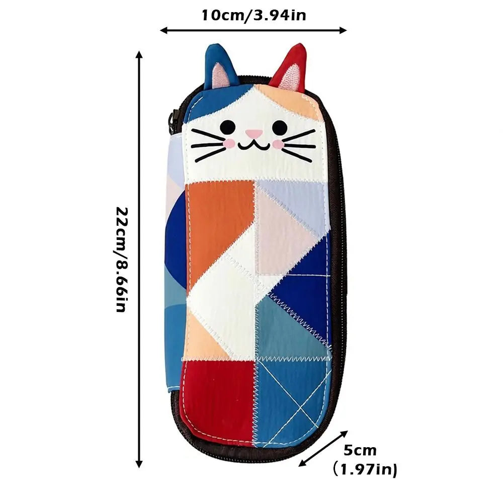 Waterproof Patchwork Coin Purse Cat Zipper Design Makeup Bag Storage Case Home Travel