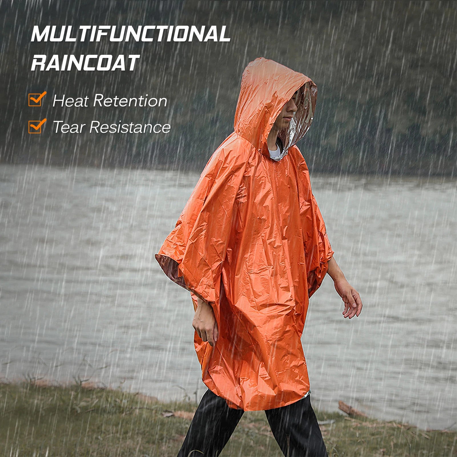 Emergency Rain Poncho Thermal Blanket Poncho Weather Proof Outdoor Survival Camping Gear Survival Gadgets