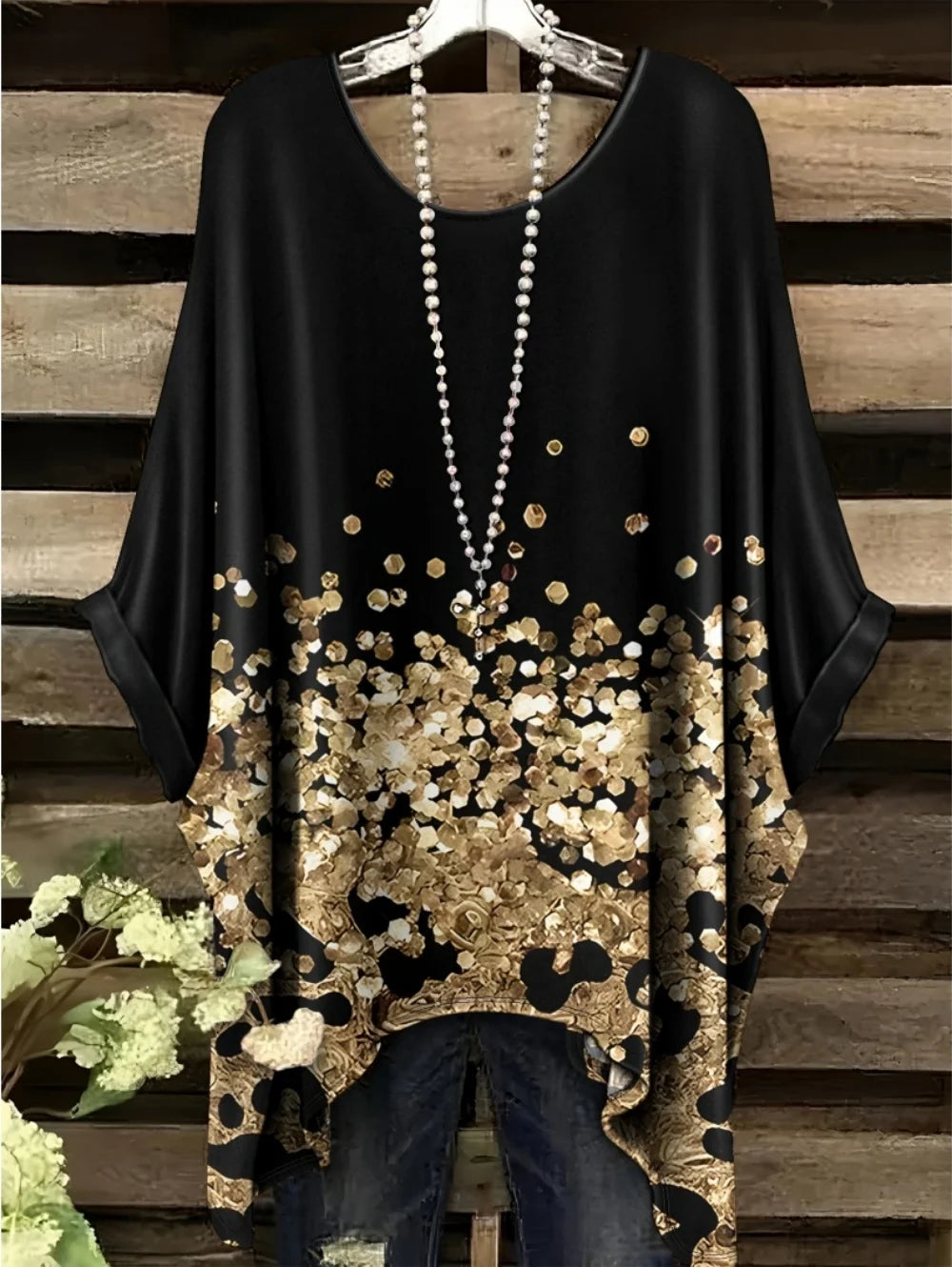 Women's T-Shirts Summer Gradient Sequin Graphics Tops O-Neck Female Vintage Clothing Floral Print Tees Loose Oversized T Shirts