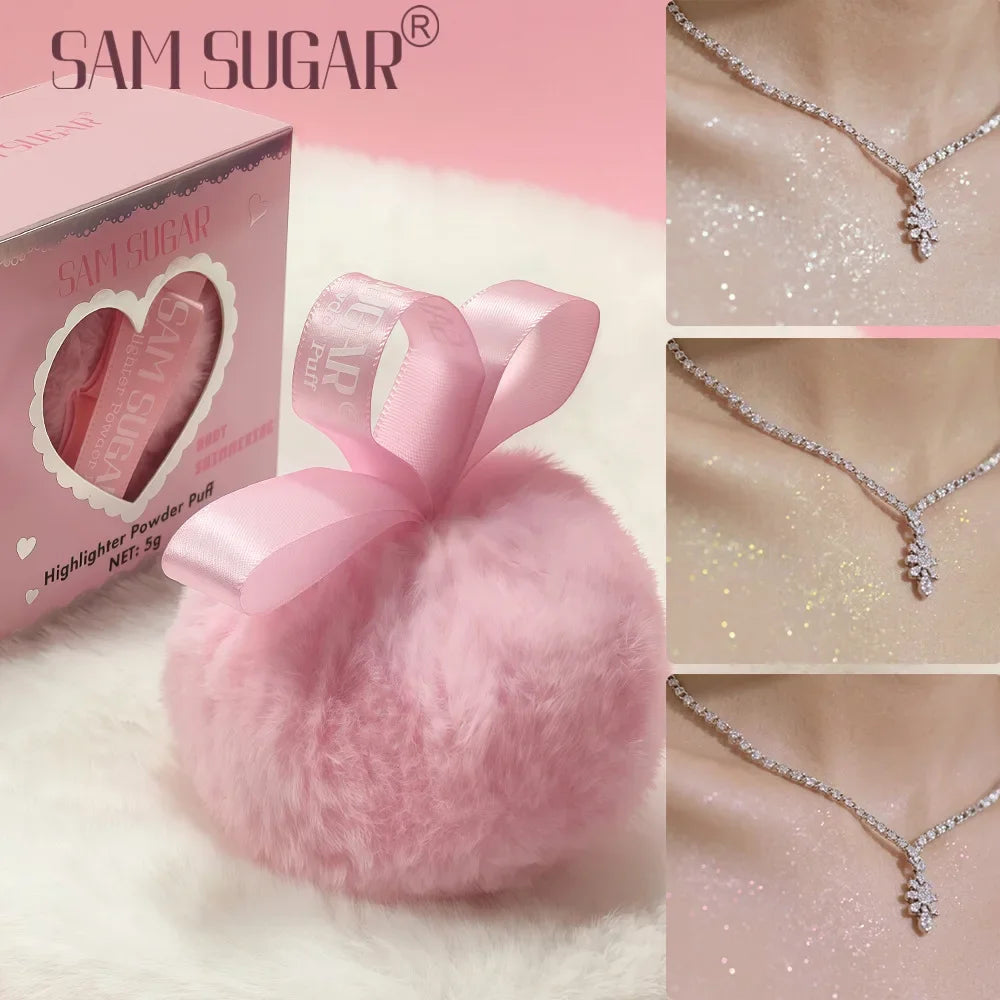 Pink Peach Shimmer High Gloss Makeup Powder Multi-Purpose Facial & Body Shimmer with Puff for Face And Collarbone Shiny Makeup