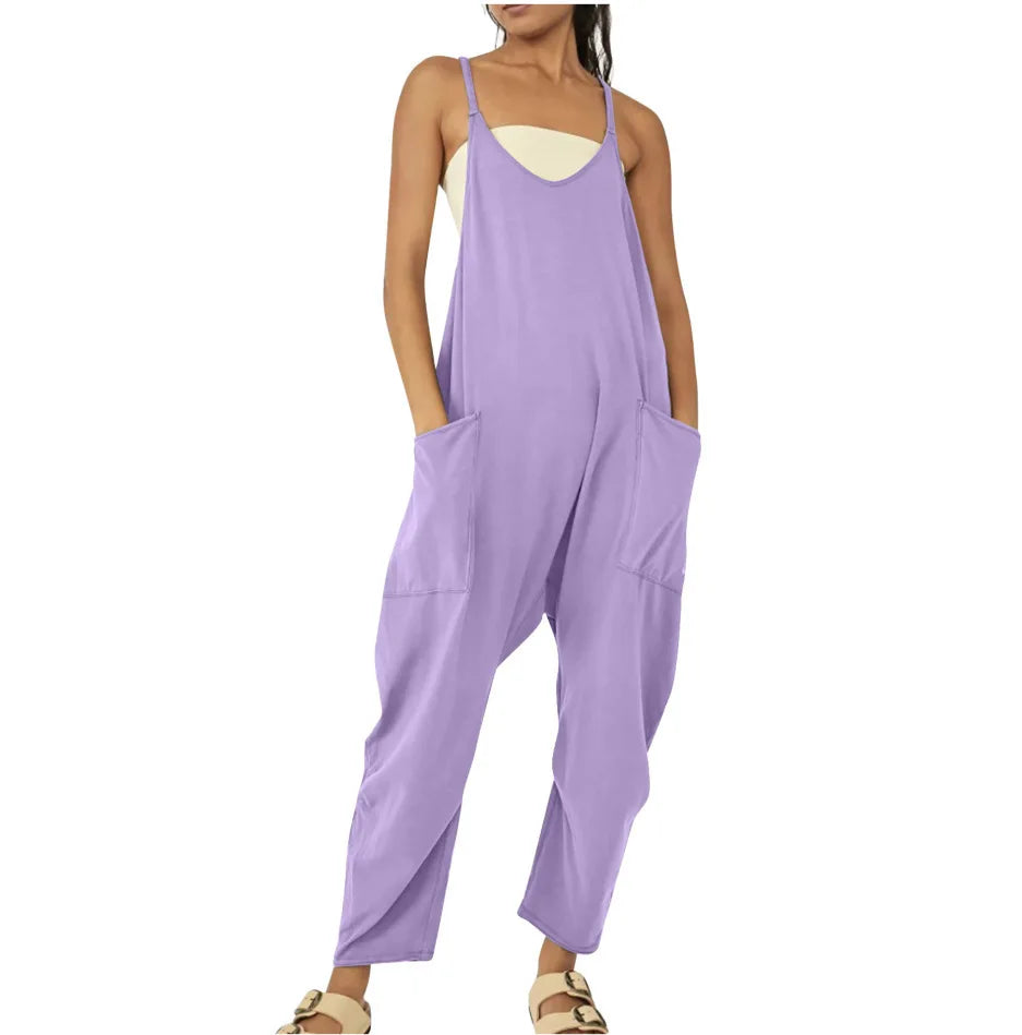 Women Casual Spaghetti Strap Sleeveless Jumpsuit Vintage Harajuku Wide Leg Loose Pants Summer Solid Oversize Overalls Rompers
