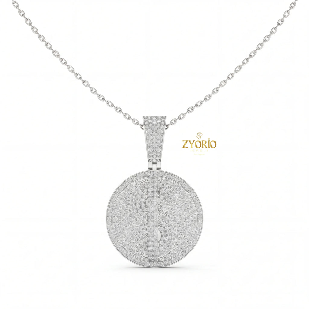 Women's Silver Minimalist Luxury Diamond Medallion Pendant Sparkling Gold Plated Modern Elegant Engagement Anniversary Wedding