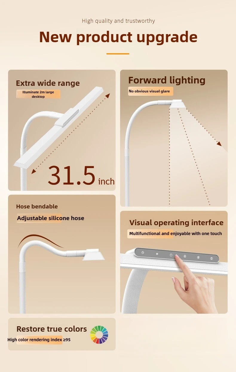 24W LED High Brightness Desk Lamp with Touch Remote Control Eye Protection Long Arm Clip-On for Student Computer Work Lighting