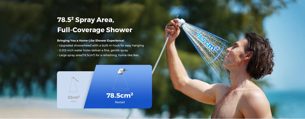 FLEXTAIL Portable Shower Pump, IPX7 Waterproof Pump Head and Hose Set, Rechargeable Water Pump for Camping, Outdoor Shower