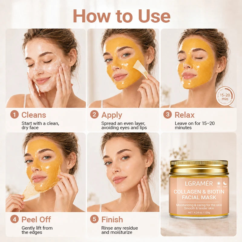 30g/60g/120g Collagen & Biotin Facial Mask,Day & Night Use, Moisturizing Hydrating, Make Skin Smooth Tender Daily Skin Care Mask