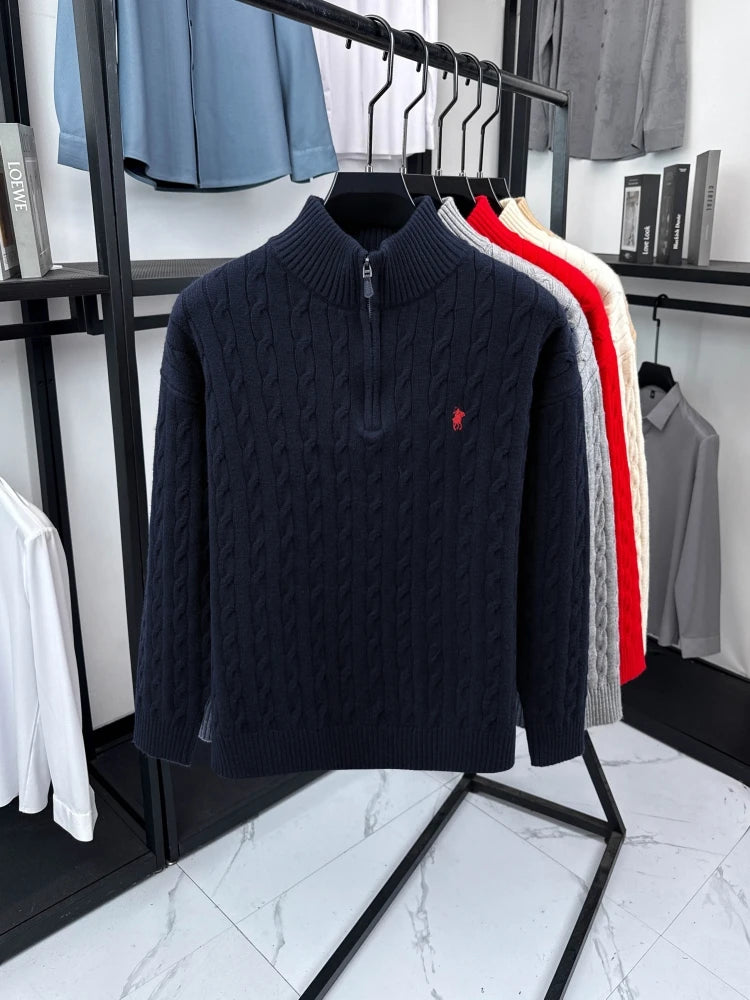 High end luxury brand zipper sweater men's designer new fashion classic Paul Pony embroidery winter warm plush knitted pullover