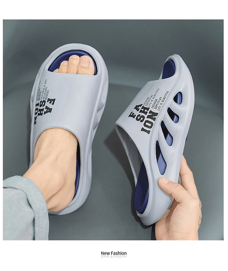 2026 EVA Soft Sole Male Slides New Summer Men's Slippers Breathable Hollow Beach Sandals Light Comfortable Indoor Flip Flop