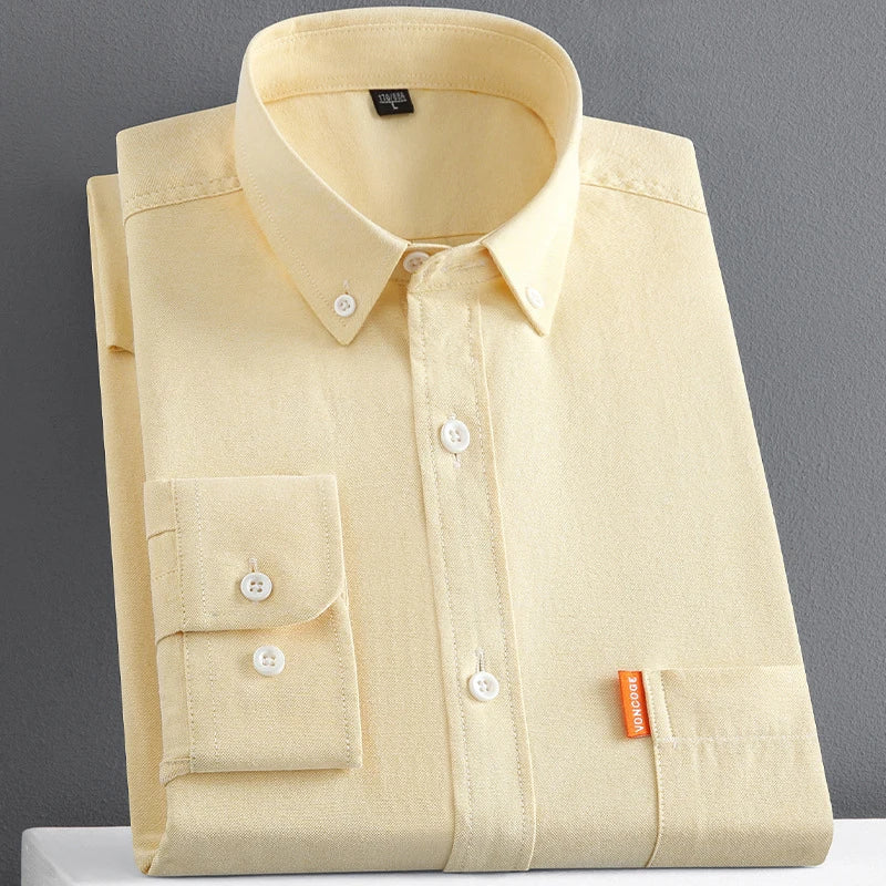 100% Cotton Men's Oxford Shirts Long Sleeve Solid Color Turn Down Collar Regular Fit Daily Men Clothing Button-down White Shirt