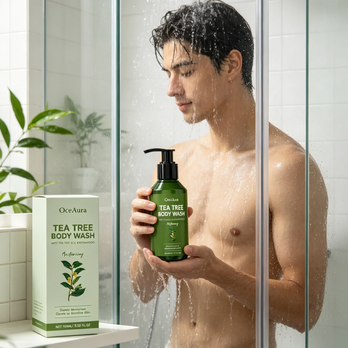 OceAura Tea Tree Body Wash Deep Cleaning Refreshing Skin Moisturizing Soft Skin Friendly Long Lasting Fragrance Shower Gel 100ml