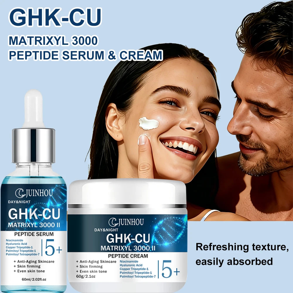 JUINHOU Face Serum Cream Set with Peptide Multi Peptide Improve Skin Deep Hydrating Smooth Rough Skin Day Night Skincare Kit