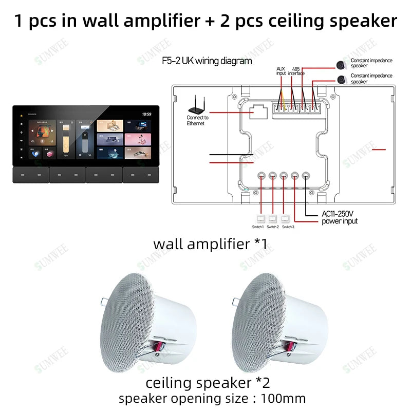 Smart Audio System WIFI Tuya Home Control Panel Built in ZIGBEE gateway IR Bluetooth wall Amplifier Ceiling Speaker Music Player