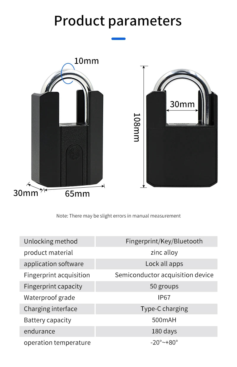 Electronic TTLOCK Fingerprint Padlock Fingerprint Lock App Keyless Biometrics Lock Suit For Suitcases Backpacks Bicycles Lockers