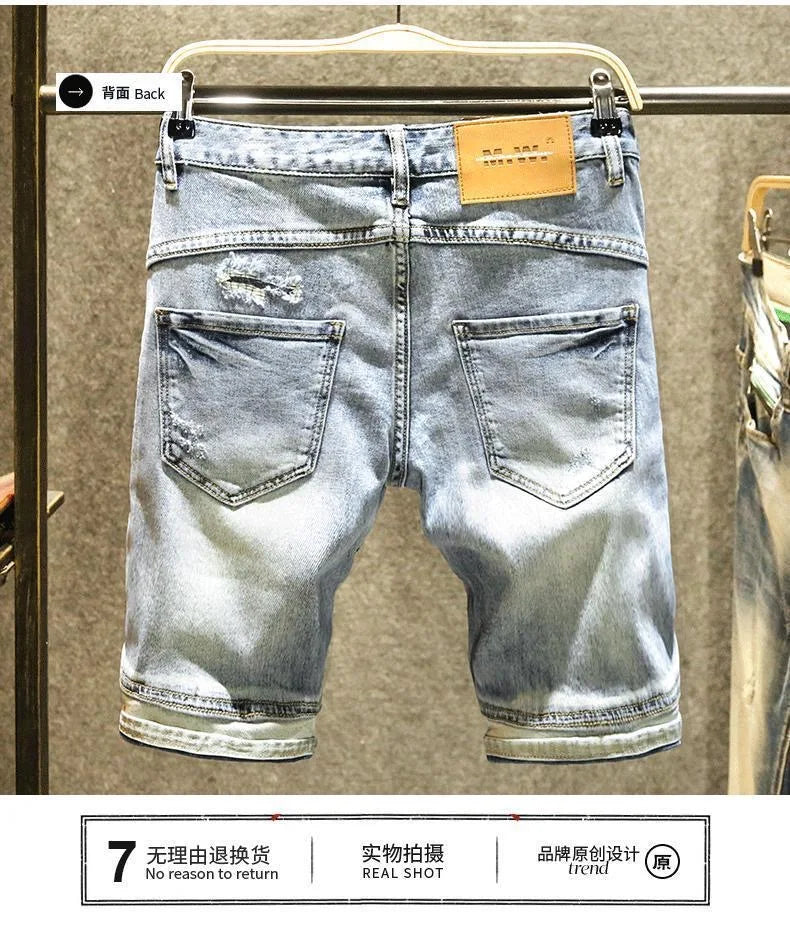 Summer New Fashion Trend Straight Leg American Retro Jeans Men's Casual Loose Sports Plus Large Size High-Quality Denim Shorts