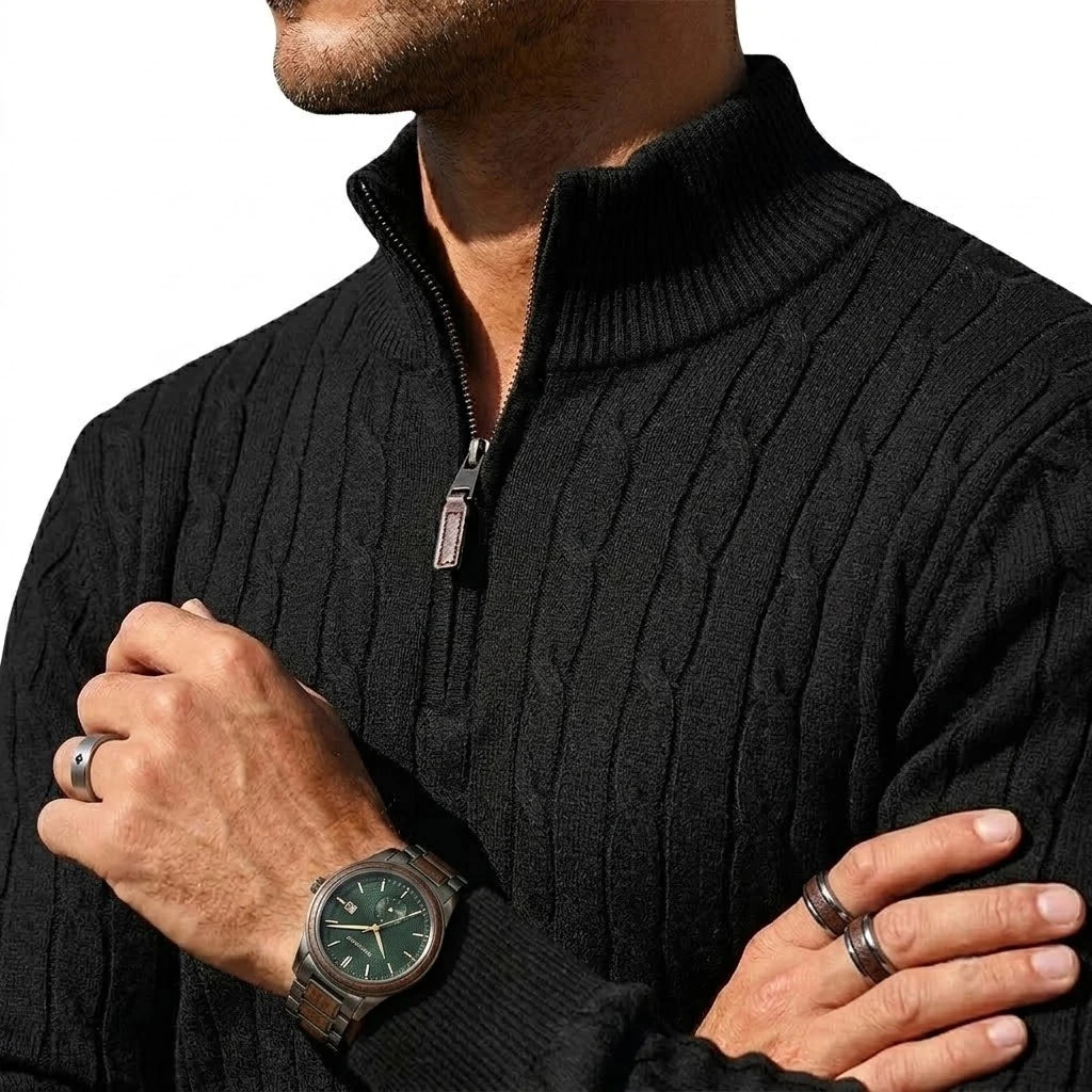 New Men's Cable Knit Half Zip Sweater Jacket Casual Long Sleeve Knitted Pullover Autumn Winter Warm Cardigan Outerwear Coats